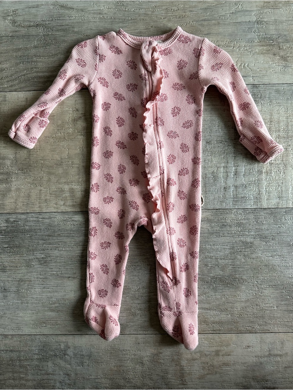 Rabbit + Bear Organic Pink Floral Waffle Knit Footie 6-9M